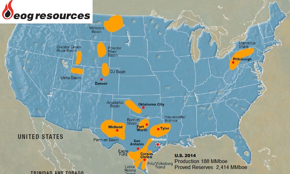 EOG Resources, map, operating areas