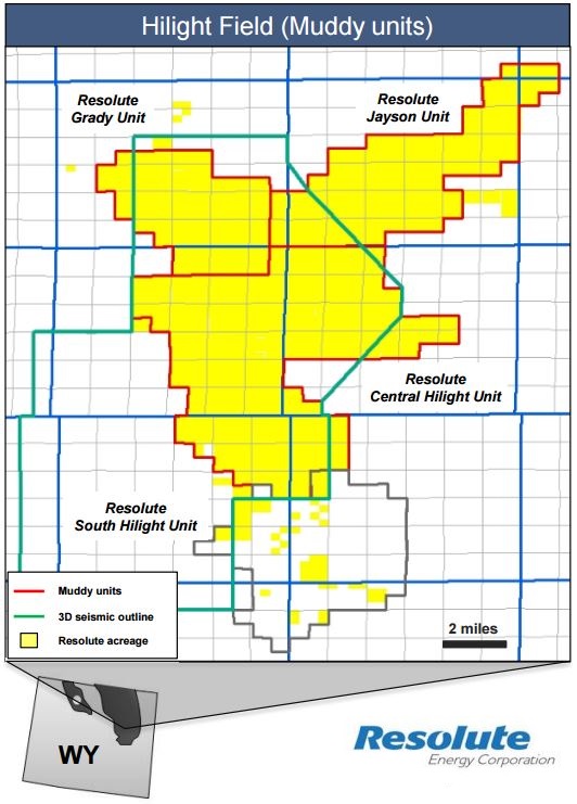 Resolute Energy, Hilight Field, Powder River Basin, sale, map