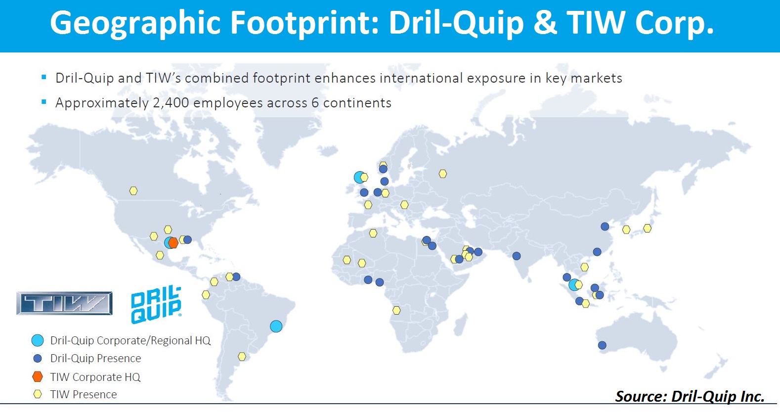 Dril Quip, TIW Corp, geographic footprint, map