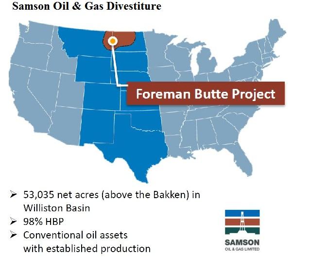 Samson Oil & Gas Foreman Butte Divestiture Map (Source: Samson Oil & Gas Ltd.)