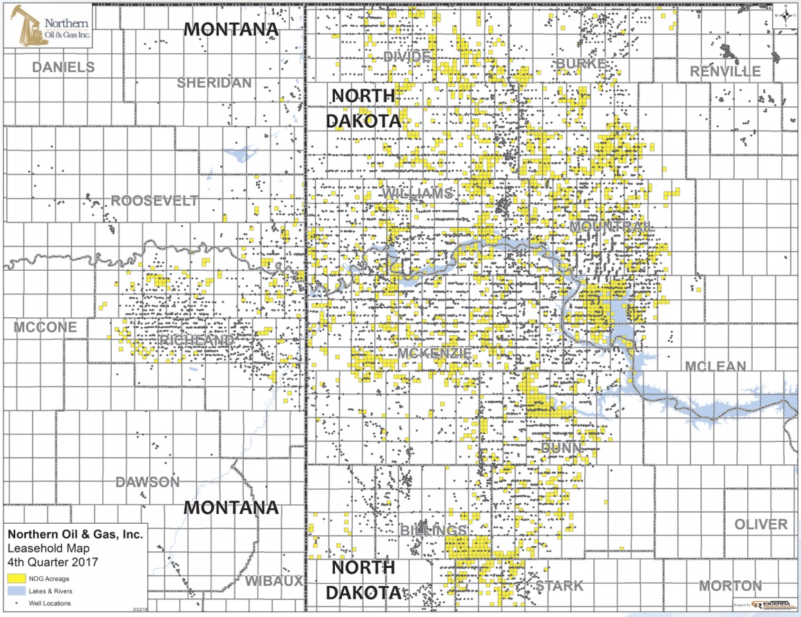 Northern Oil And Gas Acreage Map As Of February 2018 (Source: Northern Oil and Gas Inc.)