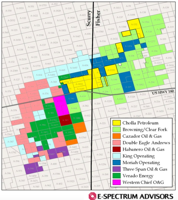 Cholla Petroleum Permian Eastern Shelf Asset Map (Source: E-Spectrum Advisors LLC)
