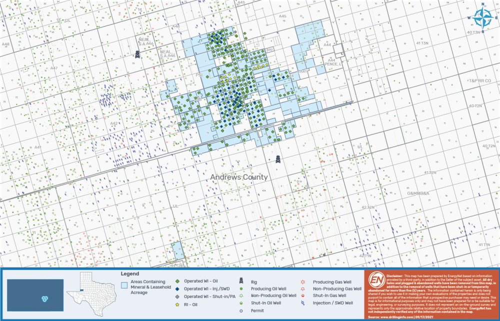 EnergyNet Marketed Map - Chevron Legacy Permian Operated Assets Andrews County Texas