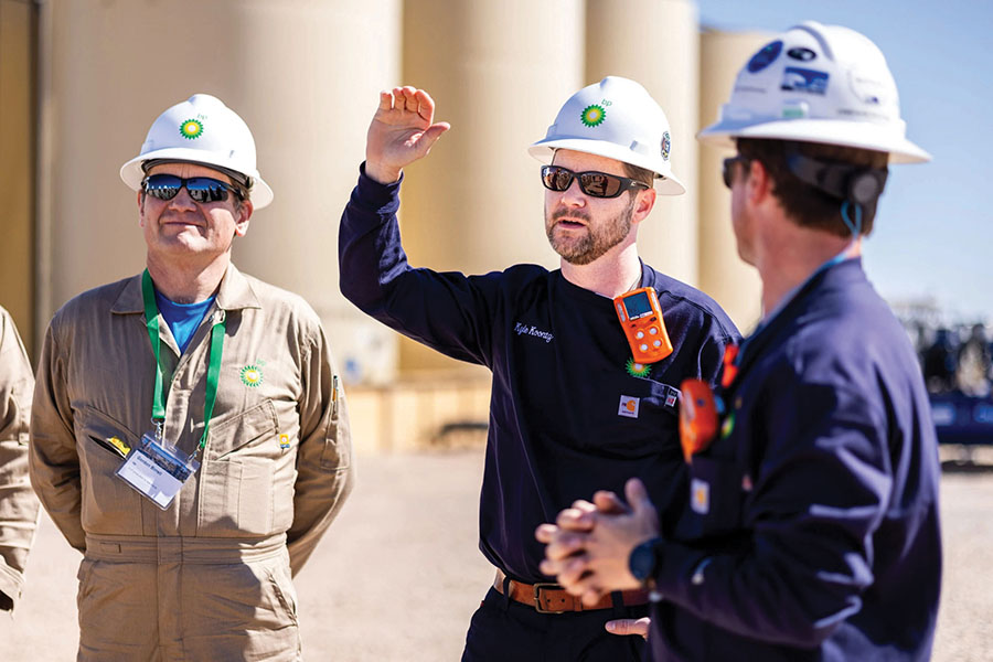 CEO Kyle Koontz tours BPX’s Grand Slam centralized processing facility in the Permian. (Source: BPX)