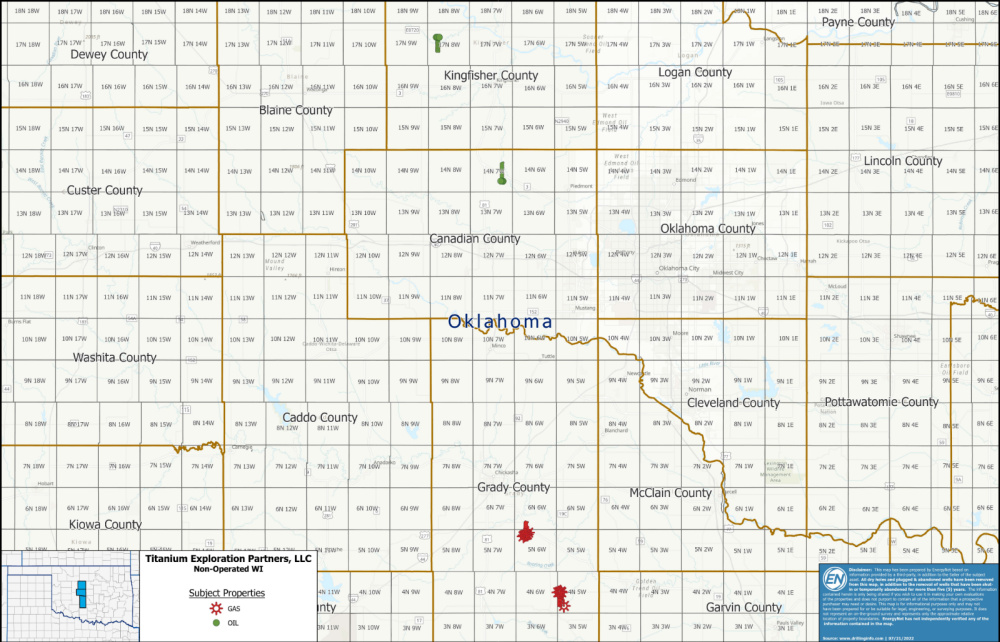 Hart Energy September 2022 - EnergyNet Marketed Map 1 - Titanium Exploration Partners Oklahoma Well Package