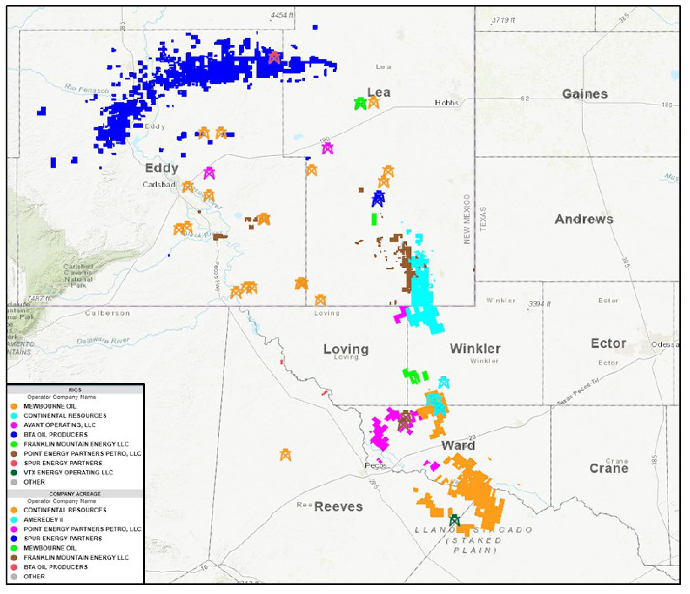 Map of Point Energy Leashold rigs