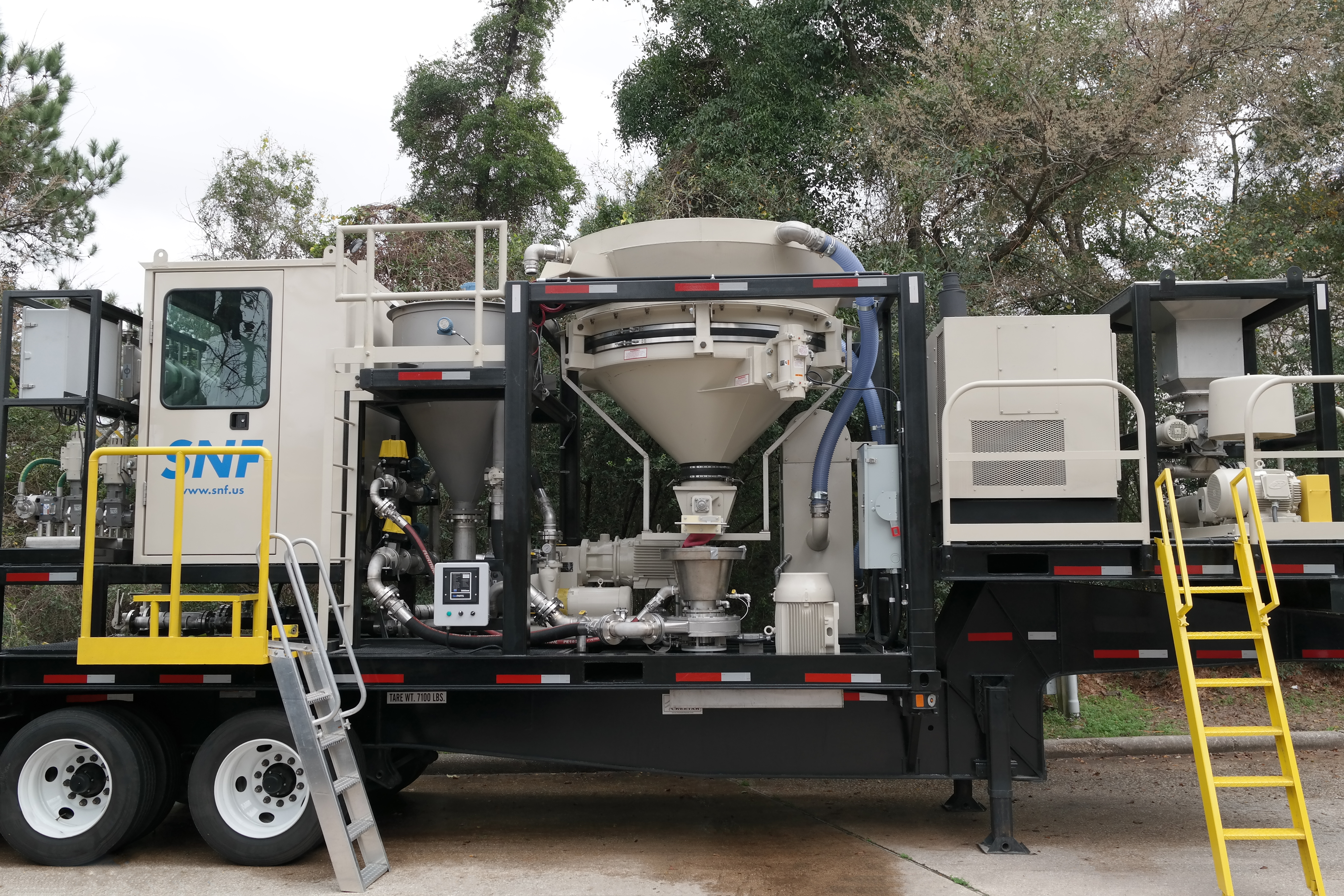 SNF’s PowderFrac X Gen II mobile polymer dosing unit is used for slickwater fracturing.