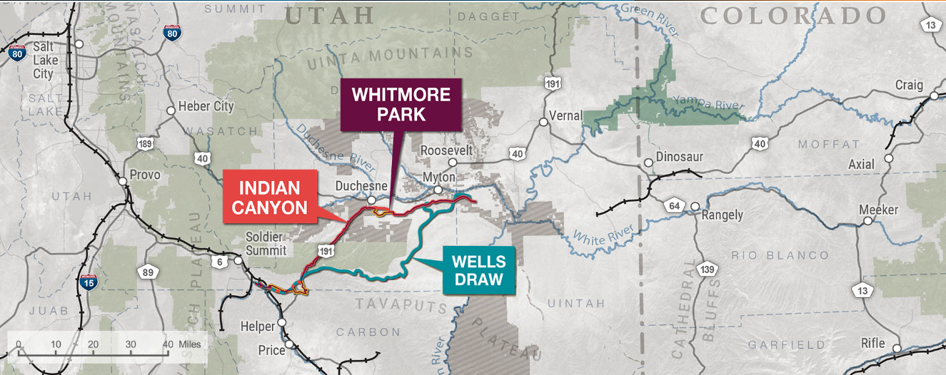 Map of Uinta Basin alternative rail route