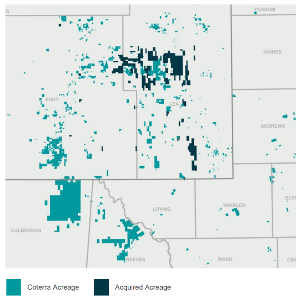 Coterra is coring up its Delaware Basin position with acquisitions from Franklin Mountain Energy and Avant Natural Resources (Source: Coterra investor presentation)