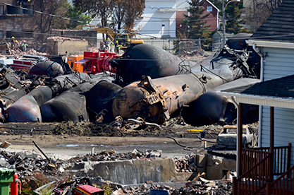 Aftermath of Lac-Megantic train derailment and explosion.