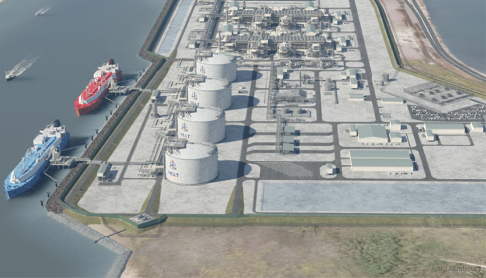 Illustration of NextDecade’s planned Rio Grande LNG project to be located in the Port of Brownsville in South Texas. Rio Grande LNG is expected to be the “largest and greenest” U.S. LNG export facility. (Source: NextDecade Corp.)