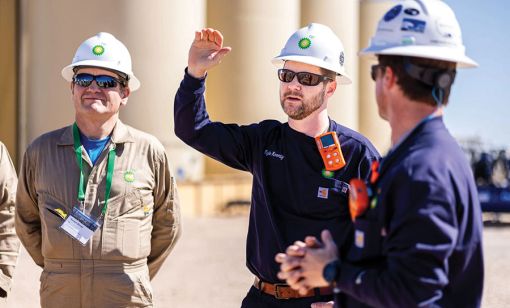 CEO Kyle Koontz tours BPX’s Grand Slam centralized processing facility in the Permian. (Source: BPX)