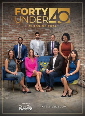 Oil and Gas Investor Forty Under 40 2024 Cover: Photographer Violeta Alvarez captured Forty Under 40 honorees during a gathering in Houston in August. Left to right (seated): Meredith Gipson, Whitney Ward, Tony Kroschewsky and Amruta Sardeshpande; (standing) Ashi Geberkidane, Fraz Malik, Braydn Johnson and Shirley Ike.