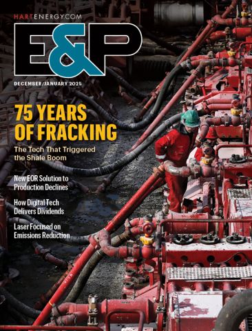 The E&P December 2024 / January 2025 cover features an image provided by Halliburton captures the complexity and power of fracking operations.