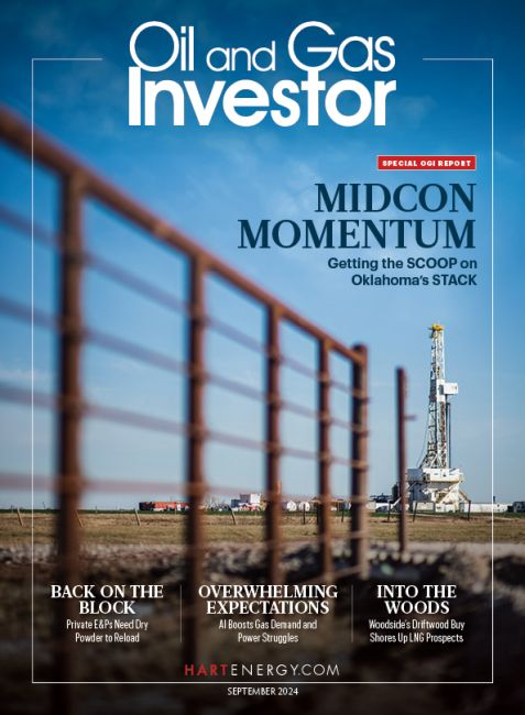 Hart Energy's Oil and Gas Investor, September 2024 cover: Oklahoma City photographer Marshall Hawkins captured an image of work in the SCOOP/STACK in early 2023.